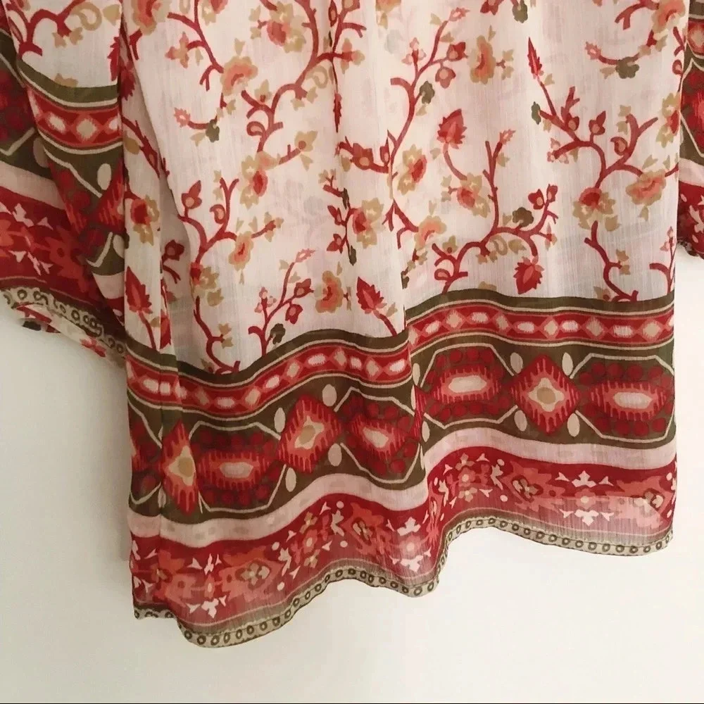 🍁 Old Navy | Floral Boho Sheer 3/4 Length Top - Picture 6 of 7